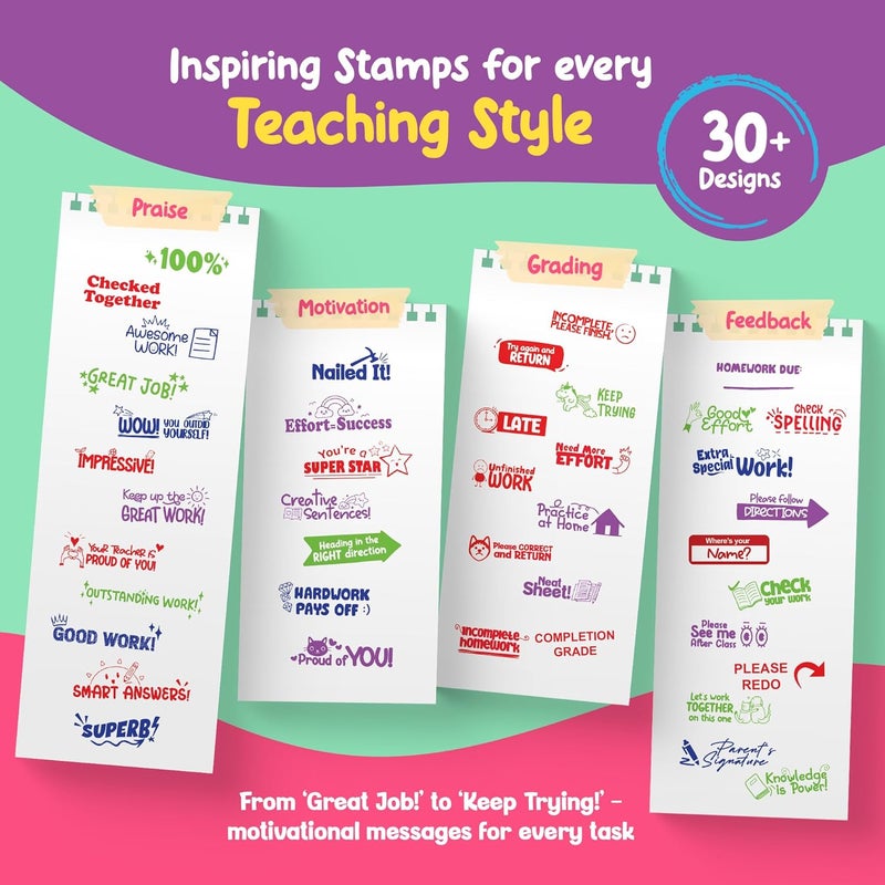 Promot Teacher Stamp - Self Inking Teacher Stamps for Kids, Classroom, or Homeschool Use - Encouraging “Try Again and Return” Feedback Tool for Teachers, Grading Stamps for Teachers & Rewards - Image 5